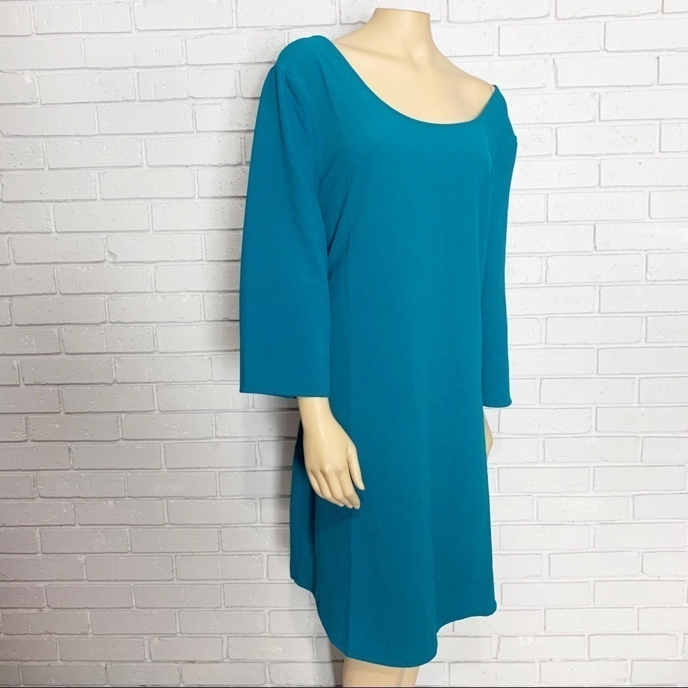BB Dakota‎ Teal Blue Strappy V-Back Crepe Shift Dress 3/4 Sleeve Plus|  Size 3X